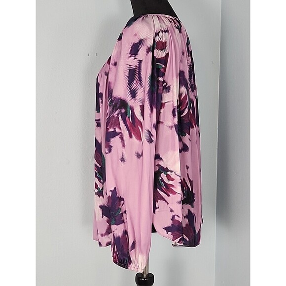 Jennifer Lopez JLO Blouse Large Purple Floral Boho Keyhole Neck Ties - Picture 12 of 15